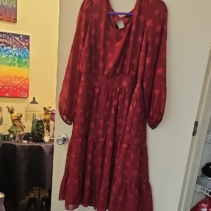 Elegant Red Star Pattern Dress